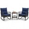 Rattan Rocking Chairs Set of 3 with 2-Tier Side Table for Backyard Patio